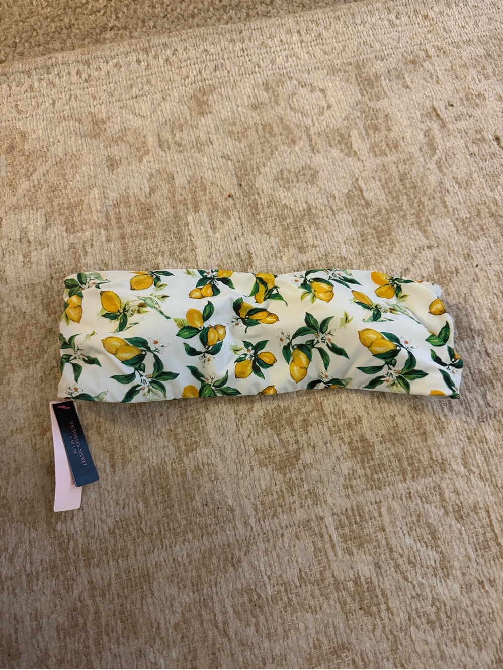 VICTORIA'S SECRET Tahiti Bandeau Bikini Top Lemon Print SZ M,  New!